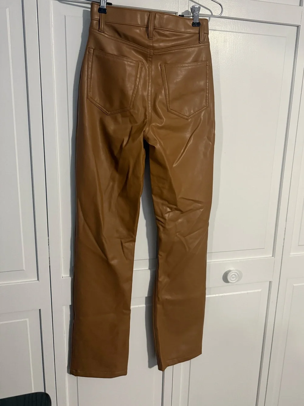 Abercrombie & Fitch Faux Leather 90s Straight Ultra High Rise Pant - Camel Brown